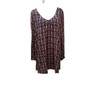 Billabong Boho Diamond Print Long Sleeve V‎ Neck Mini Dress M